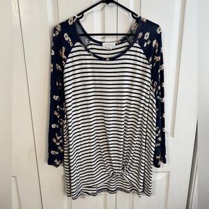 LA Threads floral striped 3/4 sleeve blouse size 3XL